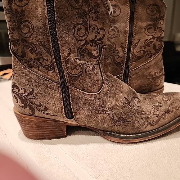 Roper western boot slouch distressed appearance short inside zip textile sz 7 - Picture 7 of 13